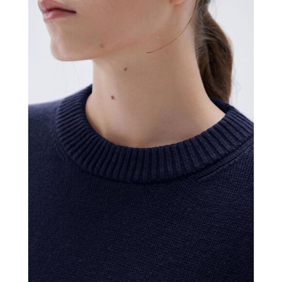 Women Cashmere Blend Oversized Crew Neck Navy Blue Soft Warm Pullover Sweater - Picture 3 of 5